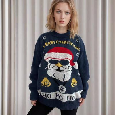 Herbst und Winter Neu Weihnachts-Pullover Damen Paar Weihnachtsbaum Weihnachtsmann Jacquard Dicke Strickjacke