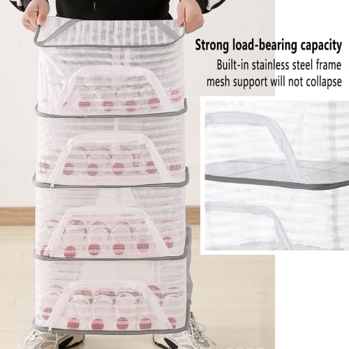 Filet à linge pliable, Filet de séchage suspendu, Conception en maille en forme de nid pour un séchage à plat respirant, Crochets autobloquants coupe-vent avec rotation à 360° f