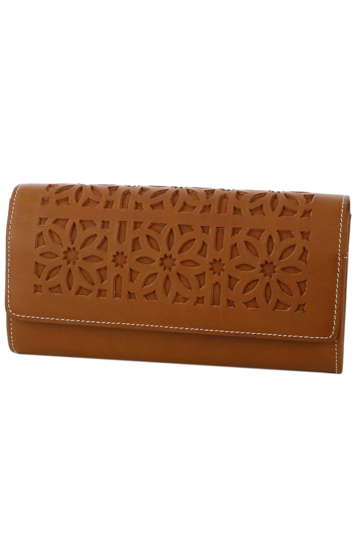 

Genten Women s Genuine Leather Cutwork Long Wallet, Brown, GE-40615-50, 40615