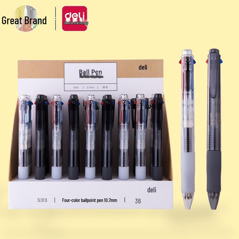 Deli Press-Type Multi-Color Ballpoint Pen, 0.7mm, Click-Action, Oil-Based for Students