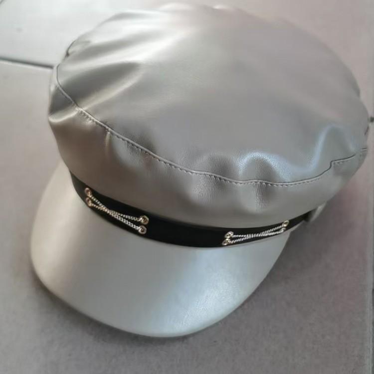 Fashion Women's Beret Hat, Winter Korean Style Leather Peaked Cap, Plain Color Baker Boy Hat for Women