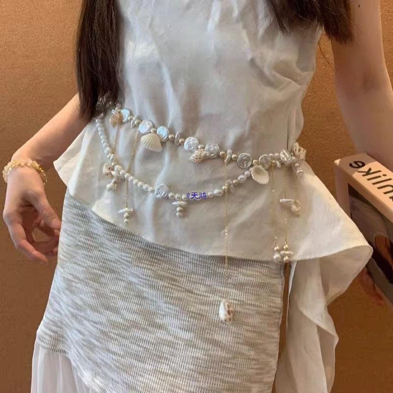 Pearl Seashell Tassel Waist Chain - Women's Beach Vacation Belt Accessory