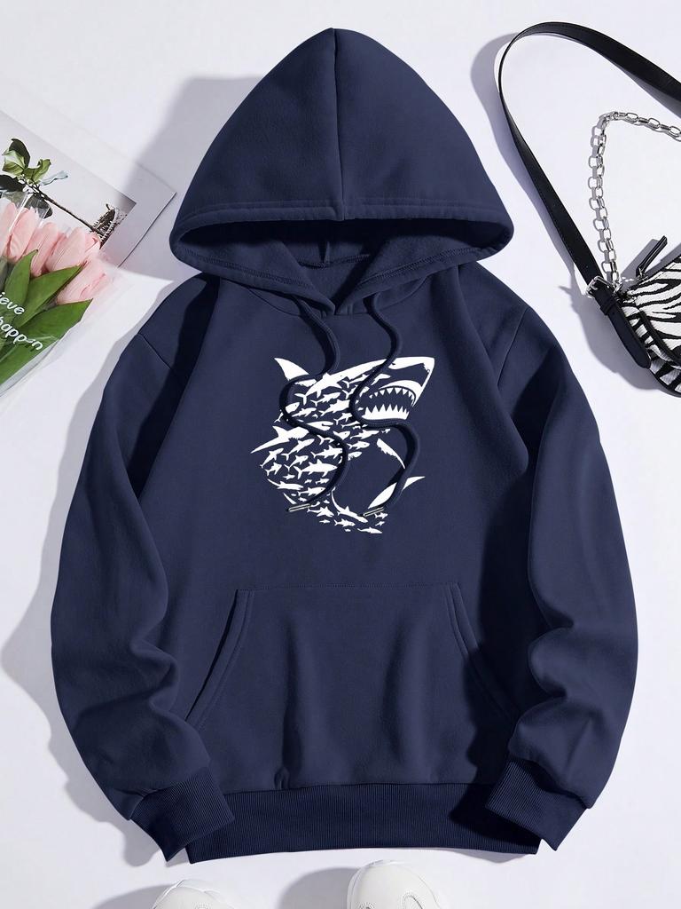 Ocean Sharks Creative Printing Women Hoodies Multicolor Fleece Pullover Y2K Autumn Loose Hoody Casual Comfortable Streetwear