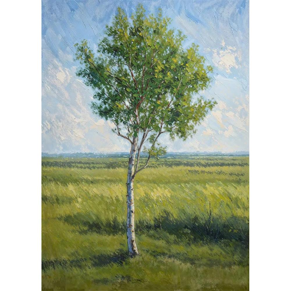 Cabana na Montanha Vista do Vale Caminho de Outono Prado de Verão Floresta de Árvores Nuvem Pôster Pintura em Tela Impressão para Sala de Estar Decoração de Casa