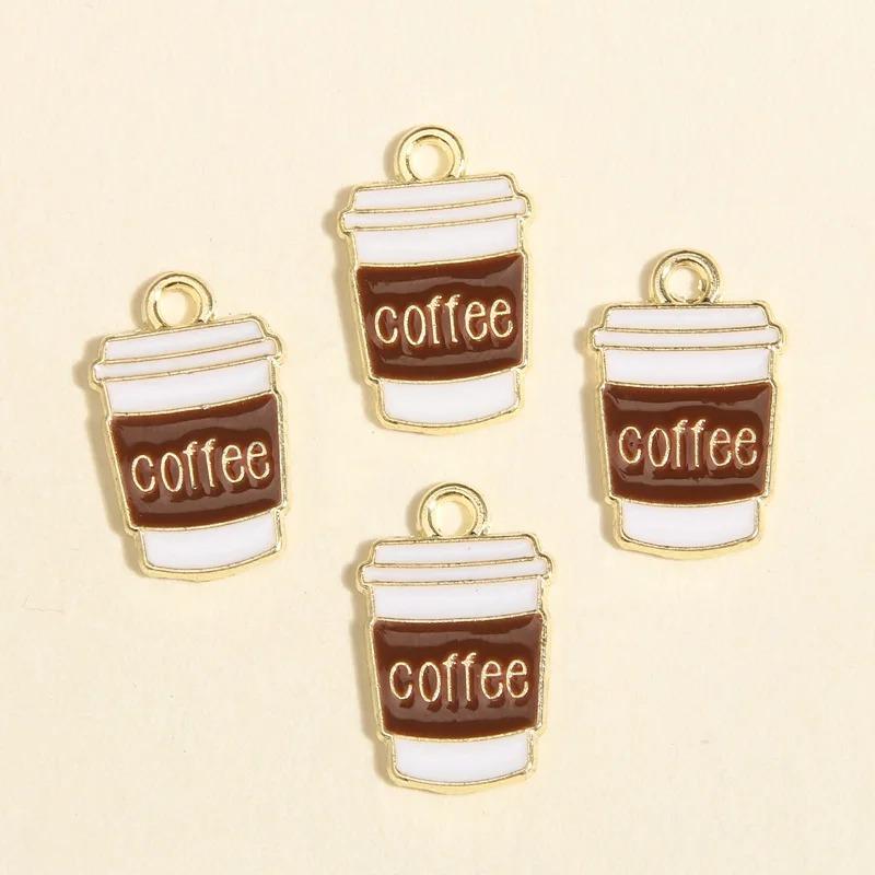 20Pcs Enamel Coffee Cup Charms Gold Plated Coffee Pendants For Making Jewelry Creative Gift