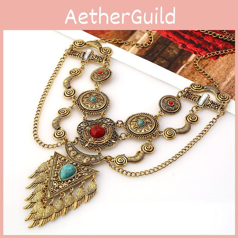 Style Simulation Ethnic Gemstone Decoration Women Necklace And Set Earring
