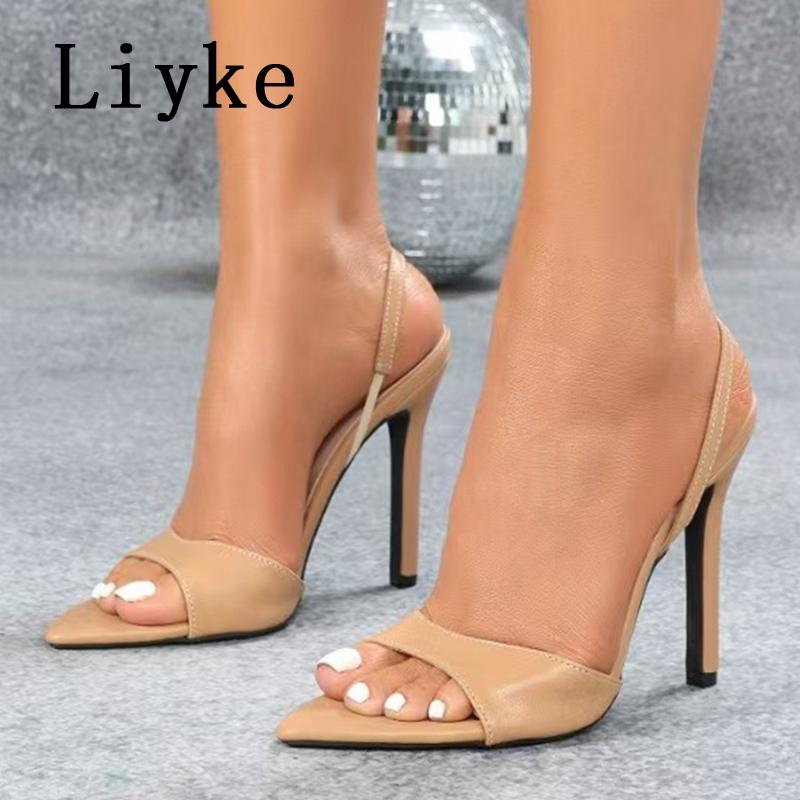 

Fashion Liyke Sexy Slingback Sandals Women 2025 Summer Fashion Open Toe Slip On Back Strap Designer High Heels Party Dress Shoes Size 43 35 абрикосовый