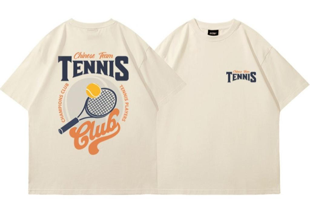 American high street retro shortsleeved Tshirt for Unisex summer urban tennis style pure cotton casual roundneck Unisexs shirt