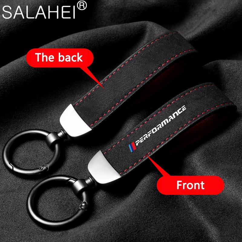 Luxury Suede Leather Car Emblem Key Chain Key Ring Clasp Decorative For BMW M Sport Performance E46 E39 E36 E60 E90 E87 E53 F15 rvsh75