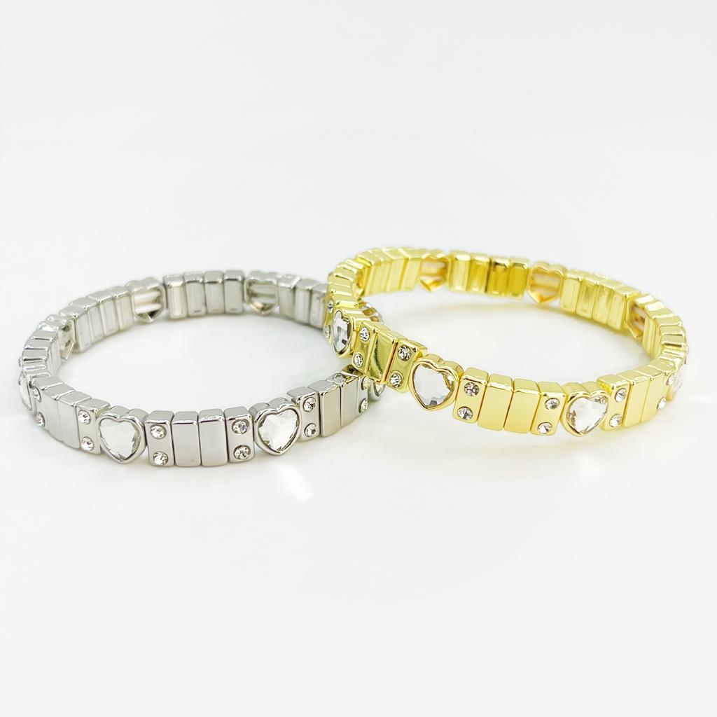 Vintage Street Heart Jewel Bracelet Gold Silver Strap Diamond Dy Strap Chain