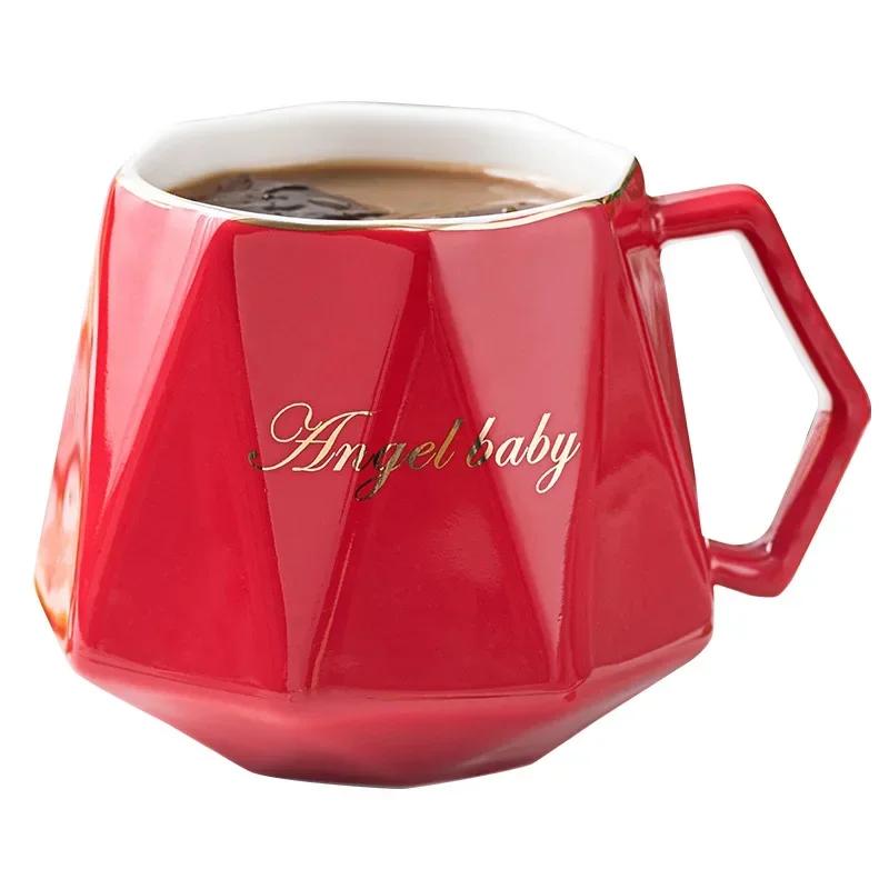 Creative Diamond Shape Ceramic Mugs Light Luxury Breakfast Milk Coffee Cup Personalized Geometric Tea Cups Couple Gift Drinkware