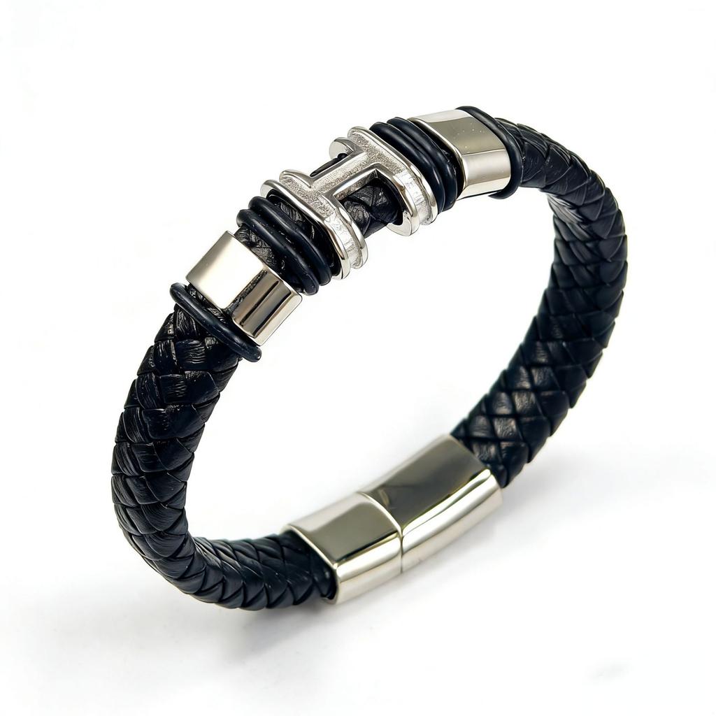 2026 Bracciale da Uomo in Pelle Europeo e Americano Braccialetto Intrecciato Personalizzato alla Moda Braccialetto Semplice Personalizzato