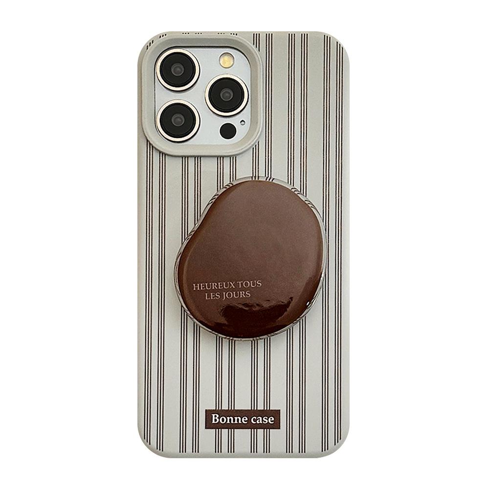 Premium Striped IPhone 16 Case, Retro Brown Stand for Apple 17, IPhone 15 Pro Max, Compatible with Multiple IPhone Models