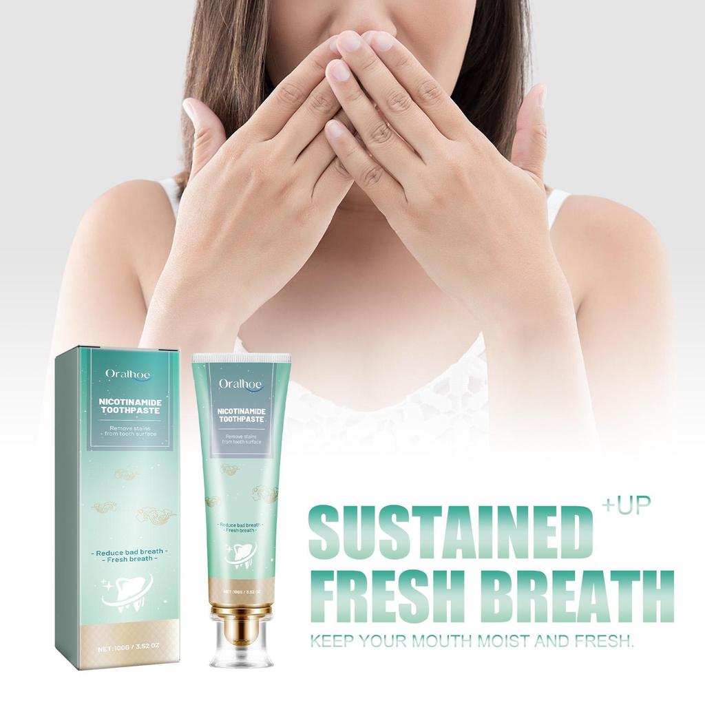 Oralhoe Nicotinamide Whitening Toothpaste 100g Brightens Teeth, Removes Stains & Plaque, Freshens Breath, Oral Care