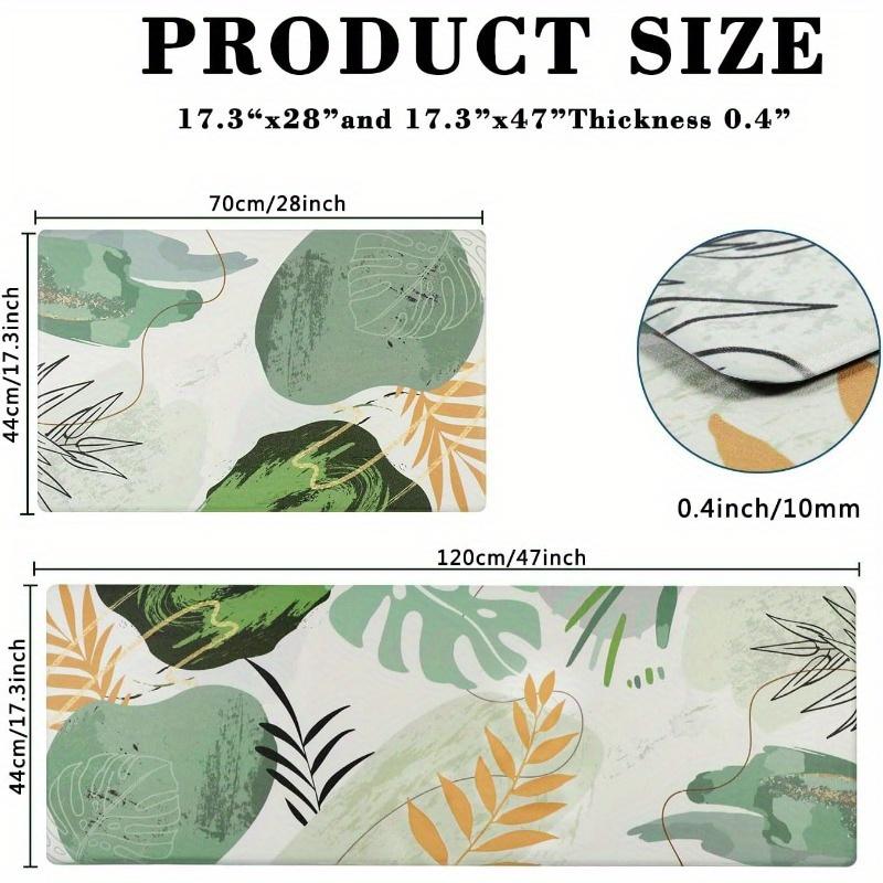 1Pcs Anti Fatigue Kitchen Rugs, Green Leaf Print Waterproof Non-Slip Thick Cushioned Kitchen Mat Heavy Duty Comfort Standing Mat for Kitchen