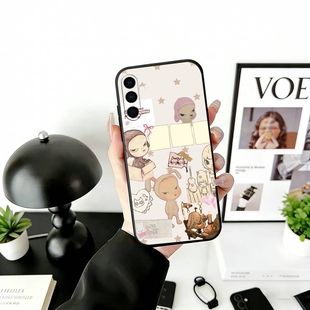 Art of Japan Y-Yoshitomo Nara Phone Case For Samsung Galaxy A73,A72,A71,A70,A53,A52,A51,Soft Silicone Black Cover