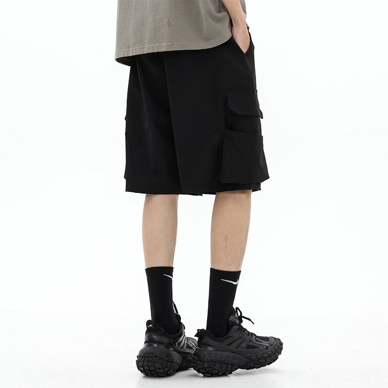 Trendy Vibe Wind Black Casual Shorts Pocket Decoration