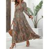 Herbst Damen Bedruckte Kleider mit V-Ausschnitt und langen Ärmeln