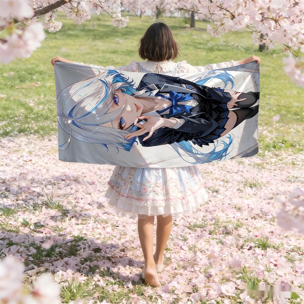 Asciugamano da Spiaggia Ragazza Anime Carattere Manga Carino Stampa Asciugatura Rapida Microfibra Anti-Sabbia Essenziale per Fan Otaku