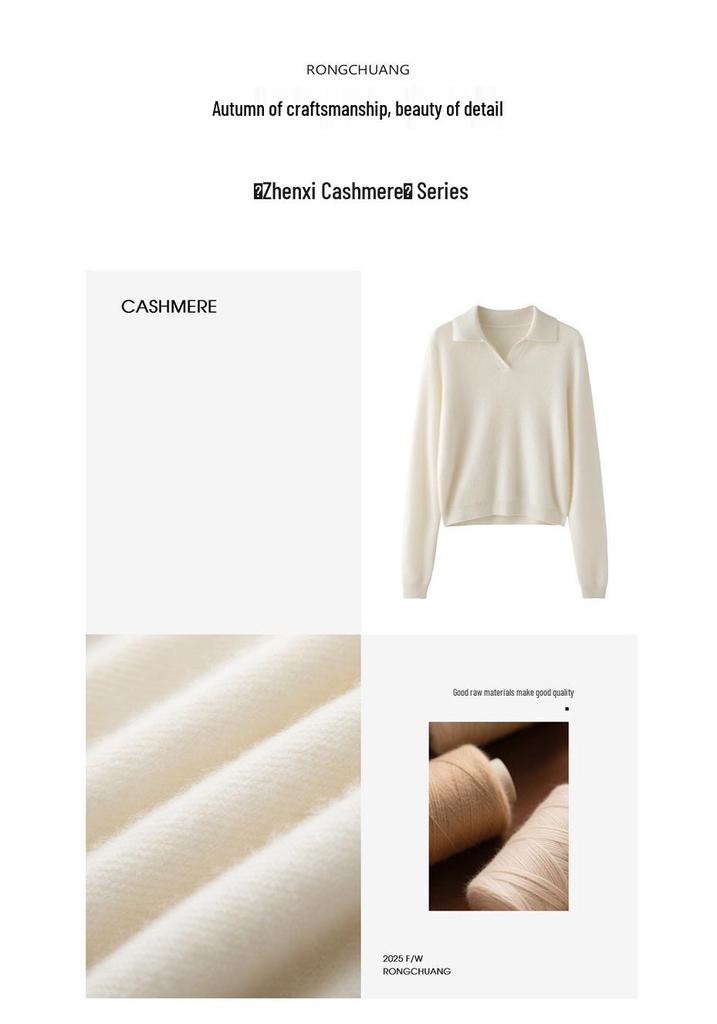 Women's High-End Cashmere Wool Polo Collar Sweater - Autumn Winter Loose Knitwear Base Layer