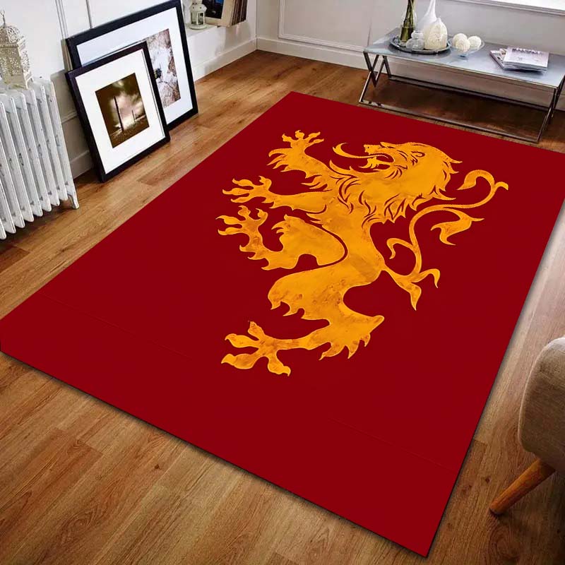 Multiple Sizes Red Background Yellow Lion Emblem Carpet for Living Room Bedroom Sofa Home Decor Rus Non-slip Floor Mat