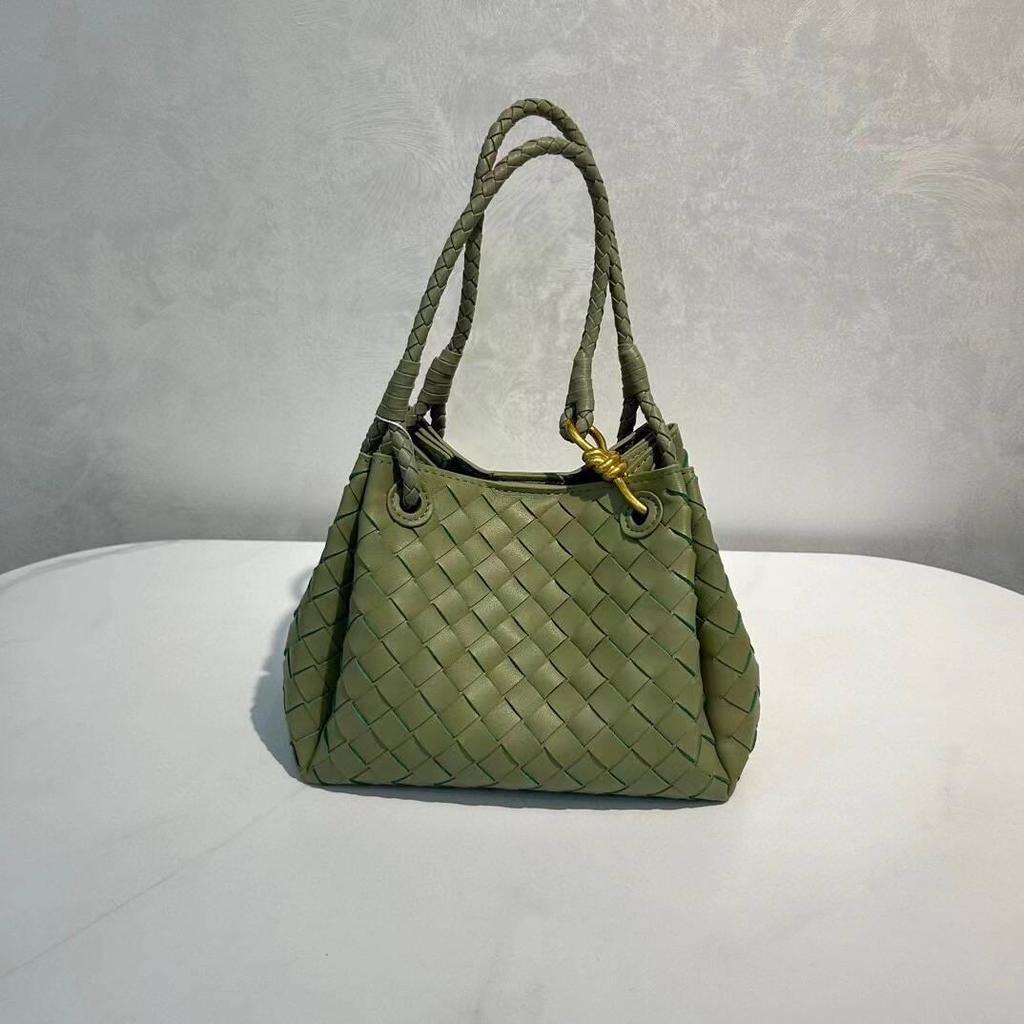 2024 Summer Woven PU Parachute Handheld & Crossbody Basket Bag with Metal Rope Buckle