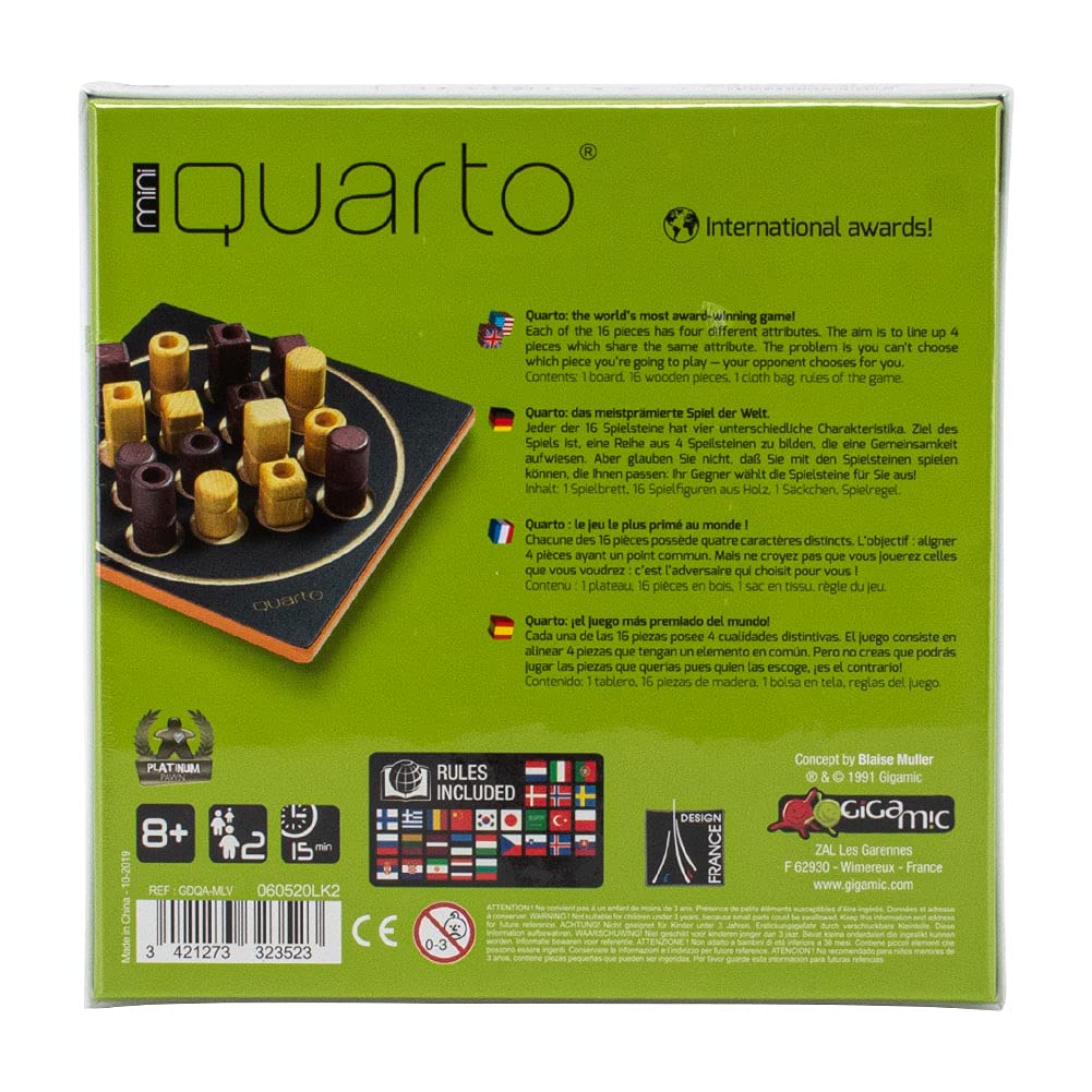 Gigamic Quarto Mini Board Game Wooden Tabletop Educational Toy for Brain Training Made in France 0 (GDQA 3.421271.300441), Game, Kids, Game, [Product