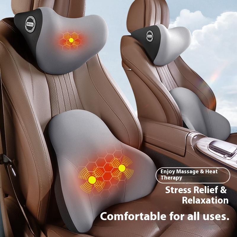 Auto Kopfstütze Lendenwirbelstütze Heizung Elektrischer Fahrersitz Memory-Baumwollkissen Rücken Lendenwirbel Autokissen Nackenpolster