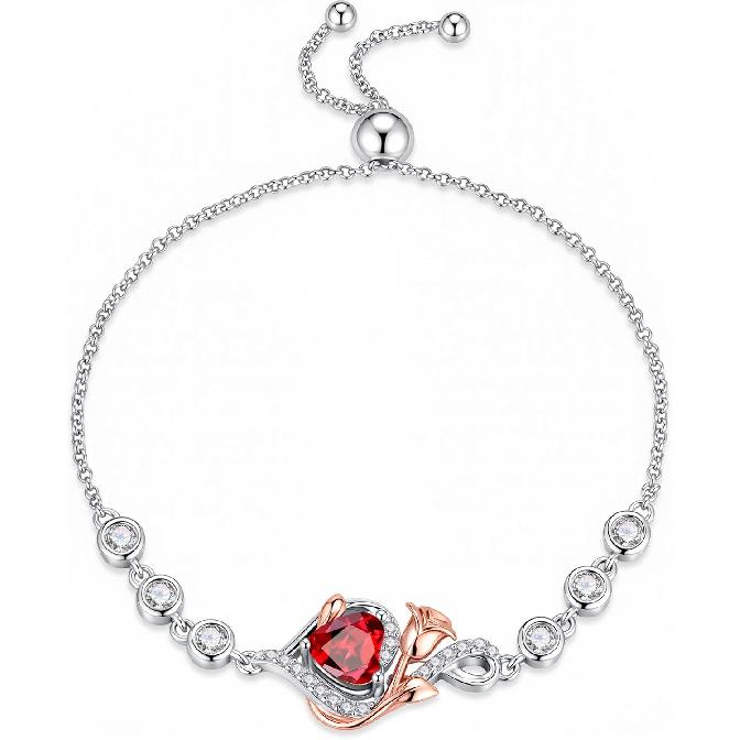 Iefil Rose Heart Birthstone Bracelets for Women
