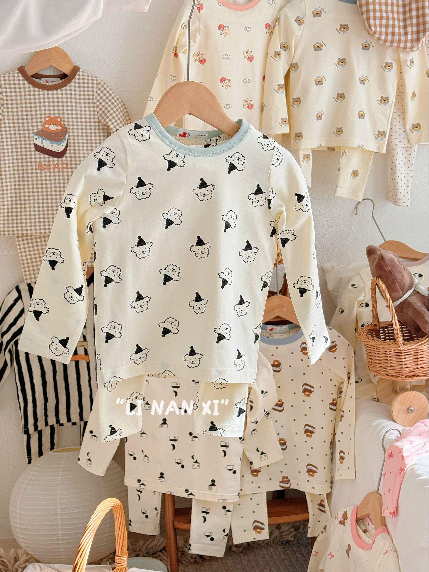 

Корейский мультяшный принт Весенний пижамный комплект для мальчиков и девочек 90cm