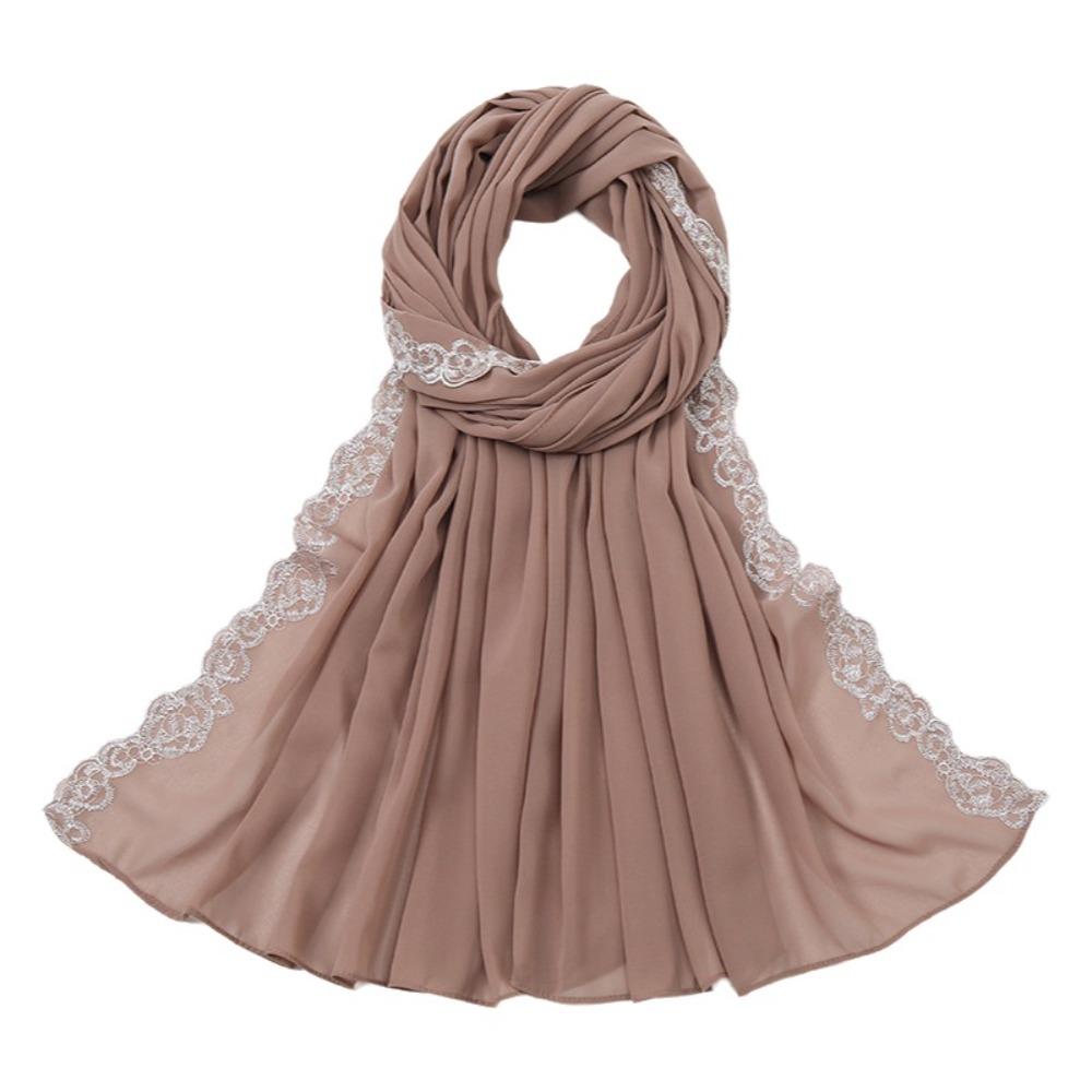 Embroidered Lace Women Long Shawls Solid Colors Summer Wraps Headscarf Hijab Cover  Female Shawl