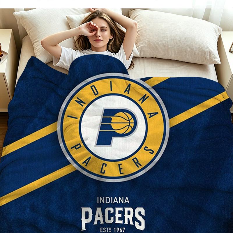 Indiana Pacers Logo Print Flannel Blanket High Quality Warm Comfortable Cover for All Seasons Perfect for Gifts Home Decor
