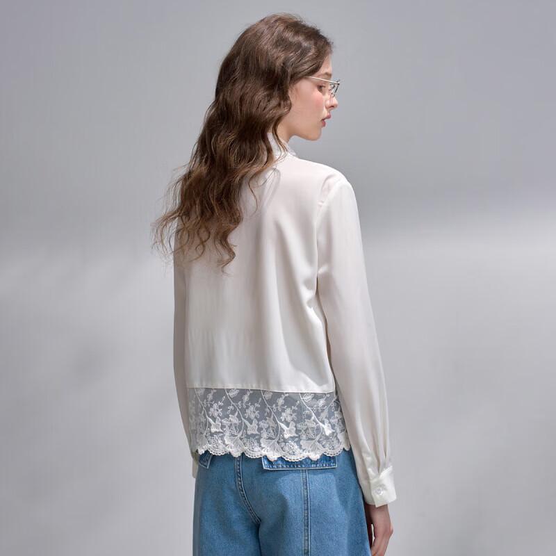 A02 French-Style Lace Trimmed Collared Blouse