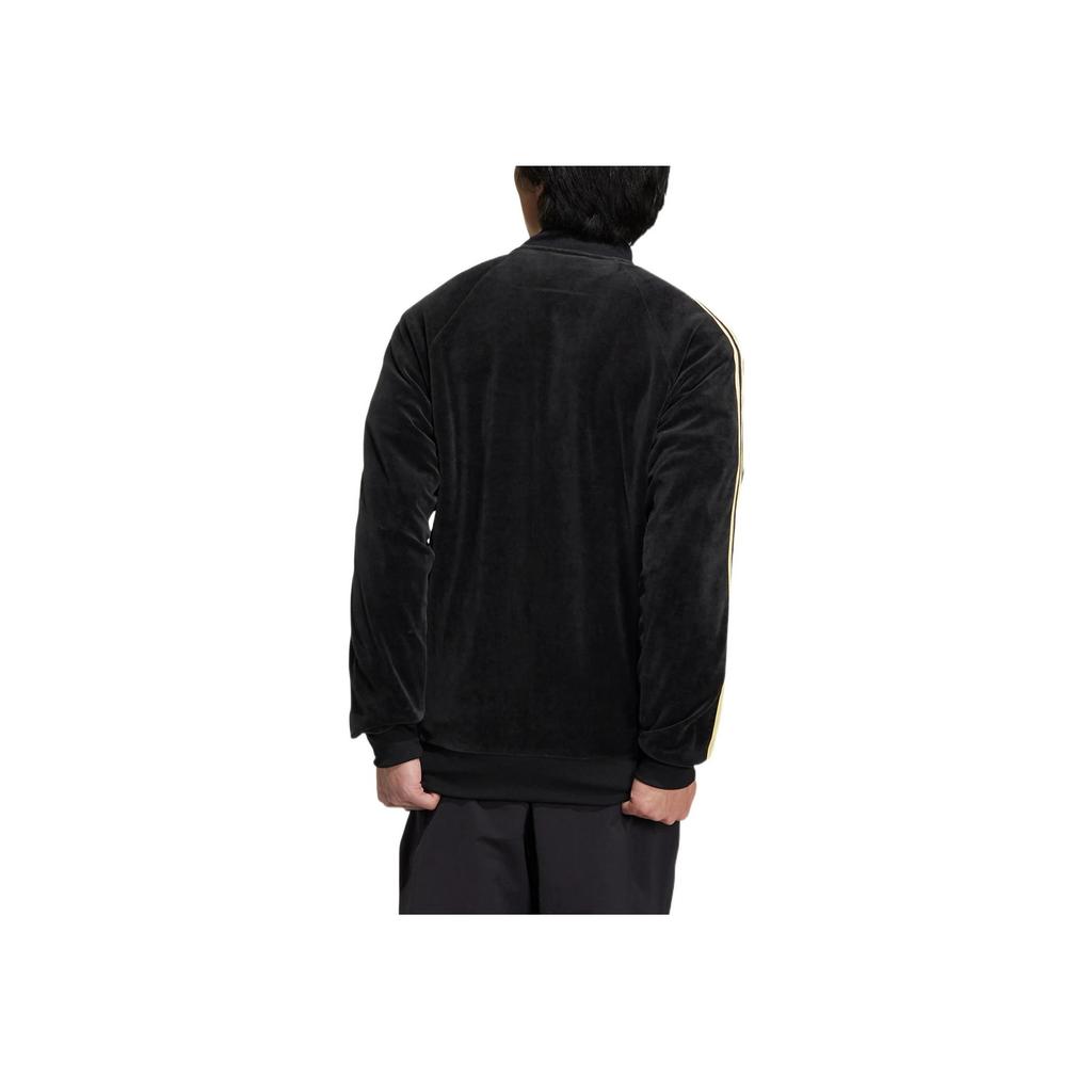 adidas Originals Velour Jacket JP Striped Embroidered Logo Zip Jacket Men Jackets Black HR3445