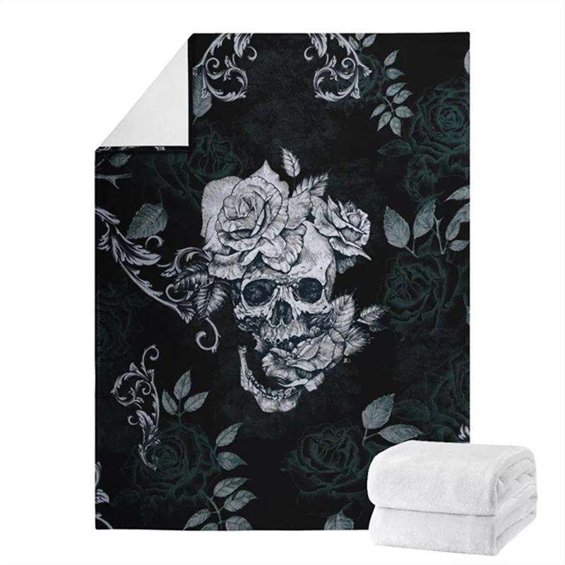 Gothic Punk Style Plush Throw Blanket for Bedroom Death Skull Printed Throw Blankets Special Halloween Gifts for Teenager Adluts