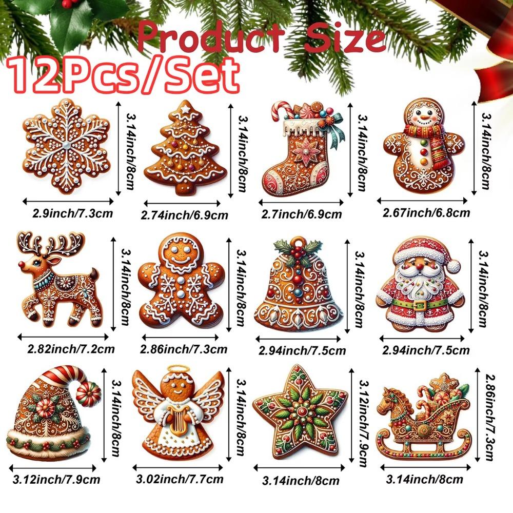 12Pcs Christmas Wooden Pendants Gingerbread Man Santa Claus Xmas Tree Hanging Ornaments Home Party Christmas Decor New Year Gift