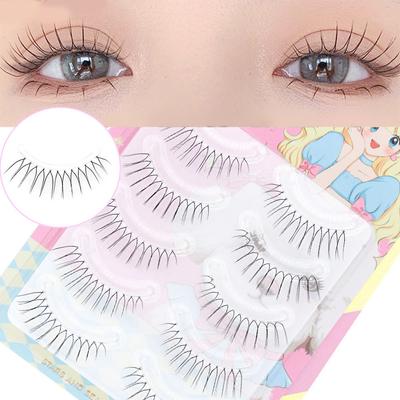 5 Pairs V-shaped Natural False Eyelashes Transparent Stem 3D Korean Manga Eyelashes Eye Makeup Eyelashes Supplies