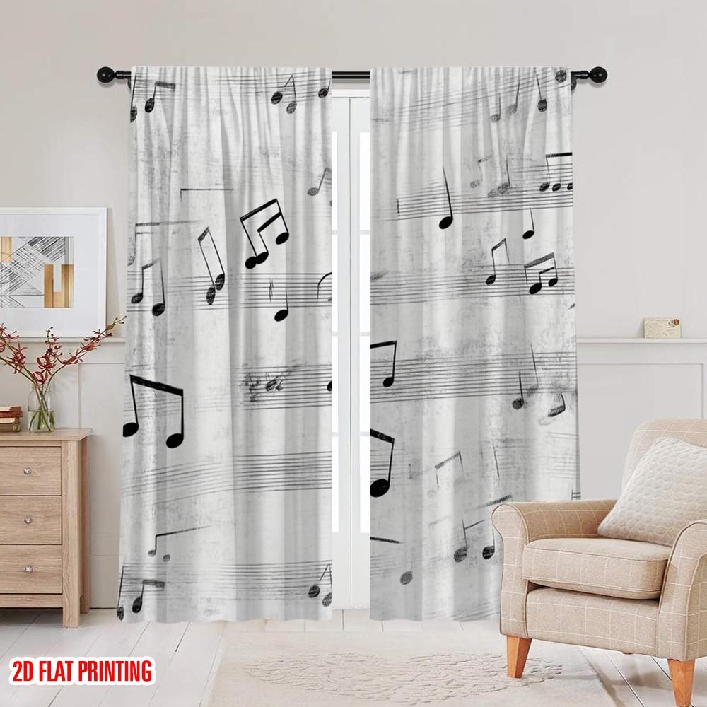 2 szt., druk płaski 2D Zasłony przepuszczające światło Melodie muzyczne Wszechstronne 100% poliester (bez pręta) Wszystkie pory roku do życia