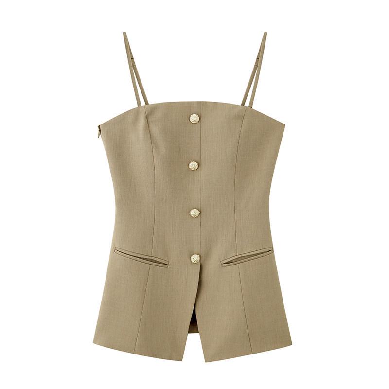 Women s Summer Slim Fit Bandeau Camisole with Slit Small хаки