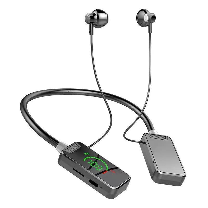 

Bluetooth Neckband Earphones with Large Battery, Digital Display, and Card Slot for Sports and Gaming Bluetooth Earphones