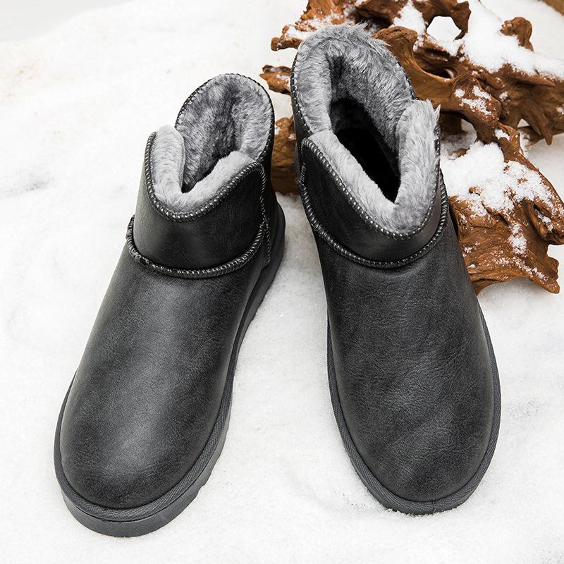 Men's Classic Leather Snow Boots - Thick Velvet, Cold-Proof, Waterproof, Short Winter Cotton Shoes
