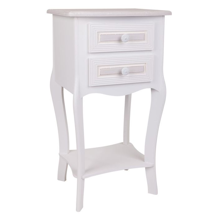 Table De Nuit En Bois Avec 2 Tiroirs Blancs