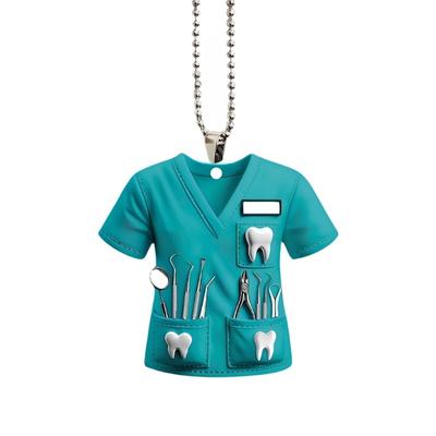 Zpětné zrcátko do auta, montáž, dekorace s dentální tématikou, přívěsek ke kostýmu zubaře, akrylová ozdoba, přívěsek, závěsná dekorace