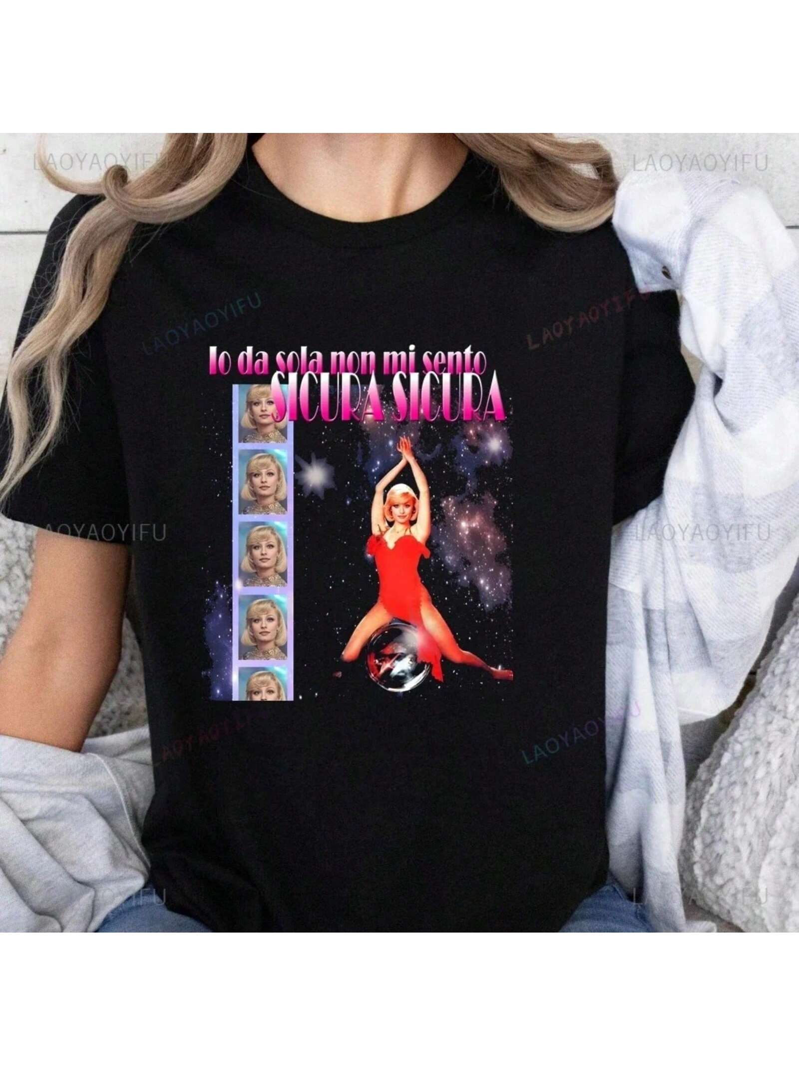 RAFFAELLA CARRA Italian Song Print T-Shirt Top RAFFAELLA CARRA Short Sleeve Unisex Shirt Graphic Oversized Cotton T-Shirt S разноцветный