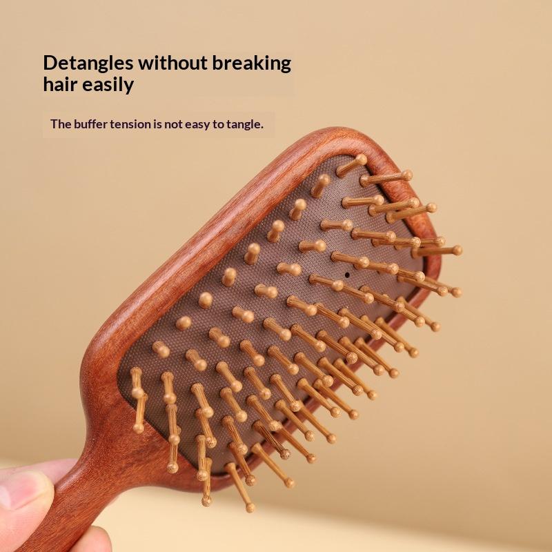 Mirror Comb 2-In-1 Sandalwood Air Cushion Comb - Fine-Toothed, Scalp Massaging Hairbrush For All Hair Types Scalp Massage