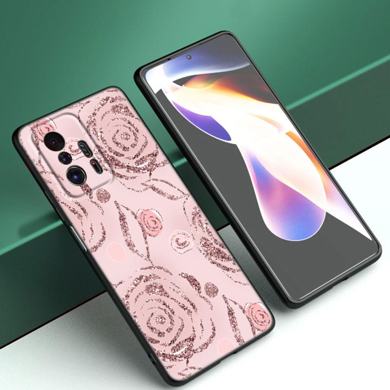 Beautiful Rose Bling Picture Phone Case For Xiaomi Mi A2 8 9 SE Note 10 10T 11 12 Lite 9T 11T 12S 12T Pro A3 6X 12X Black Cover