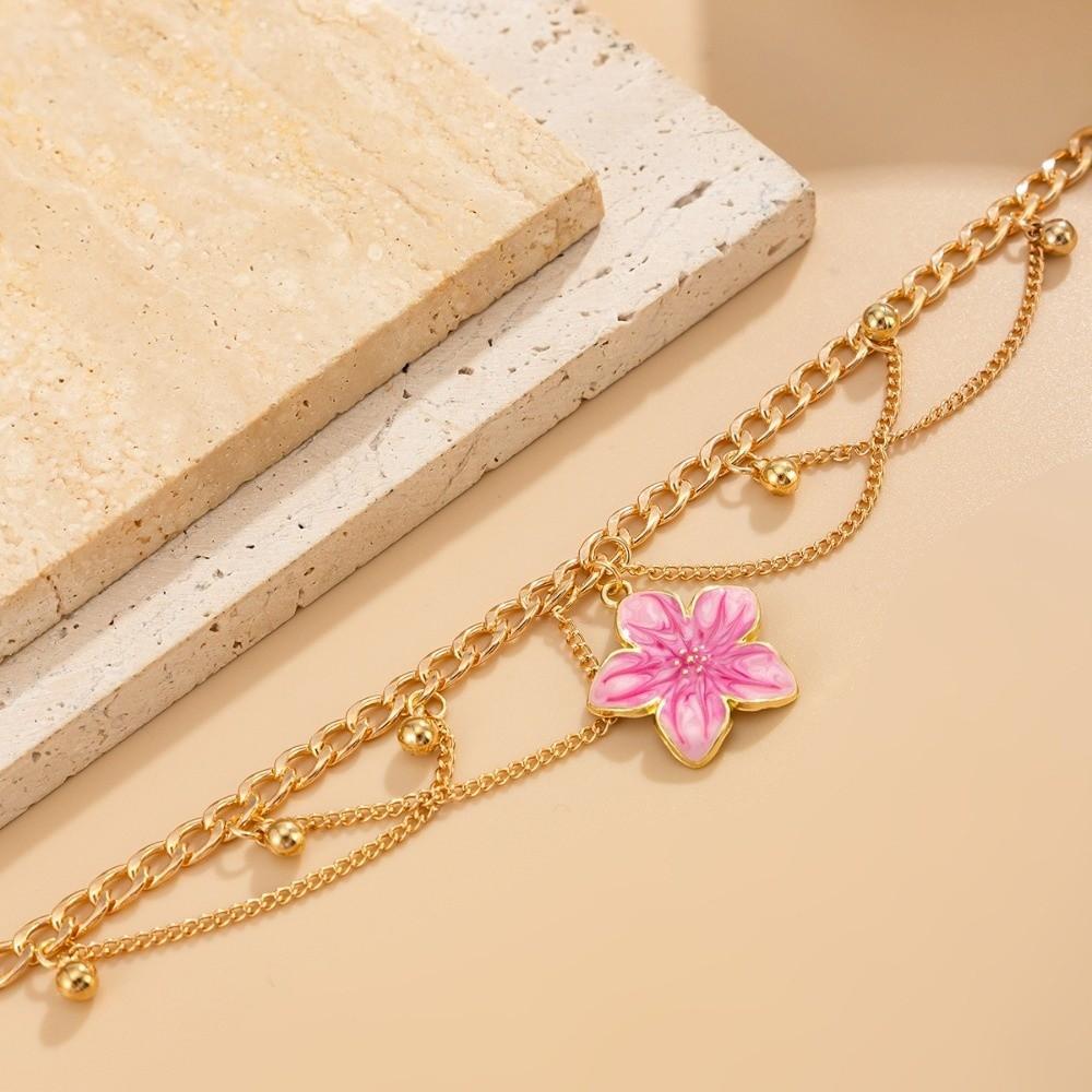 Adjustable Oil-Dripped Foot Chain Bohemian Style Beach Jewelry Flower Pendant Anklet Vacation