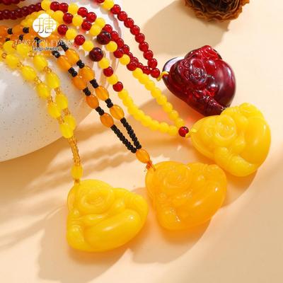 Buddha Pendant Necklace In Chicken Fat Yellow and Amber for Men and Women - Ethnic Style