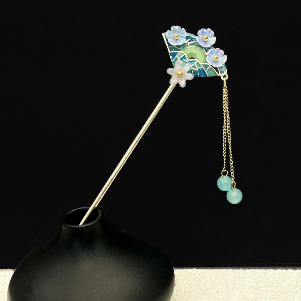 Rosa Blume Haarstäbe Gabeln Retro Chinesischer Stil Legierung Haarnadeln Seitenclips Kette Quaste Perlen Anhänger Dekor Frauen Haarschmuck