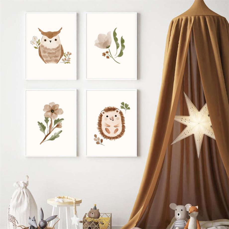 Veveriță Bufniță Vulpe Arici Pădure Pepinieră Boho Artă de perete Pictură pe pânză Postere și imprimeuri Poze de perete Copii Copii Decor fără cadru